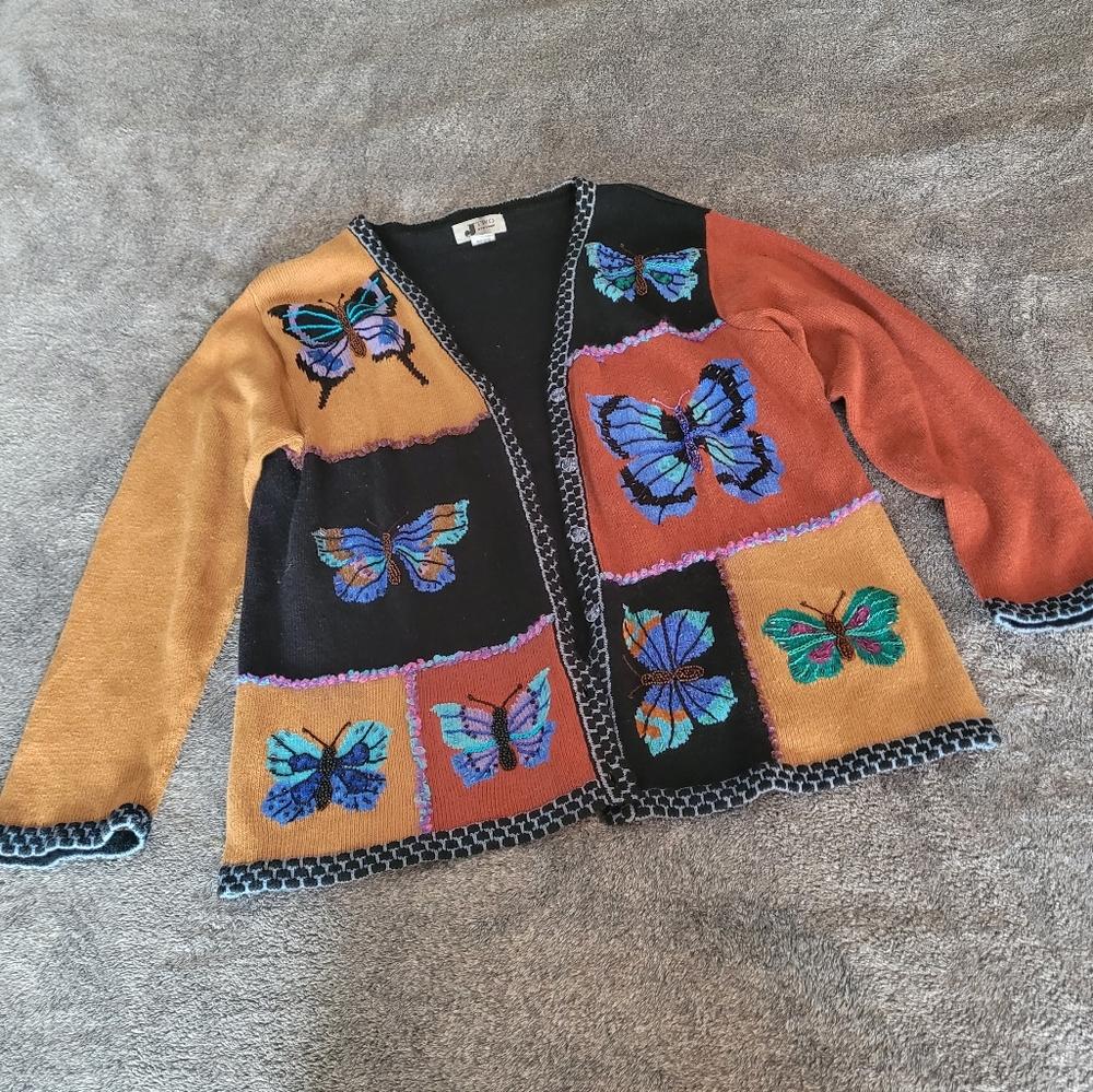 VINTAGE JTWO New York Butterfly Cardigan Size Xxl